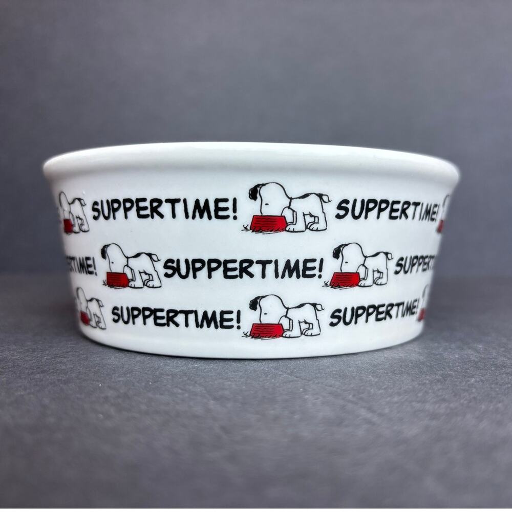 PEANUTS Stoneware Pet Bowl Snoopy Suppertime! 5 in. White Black Red